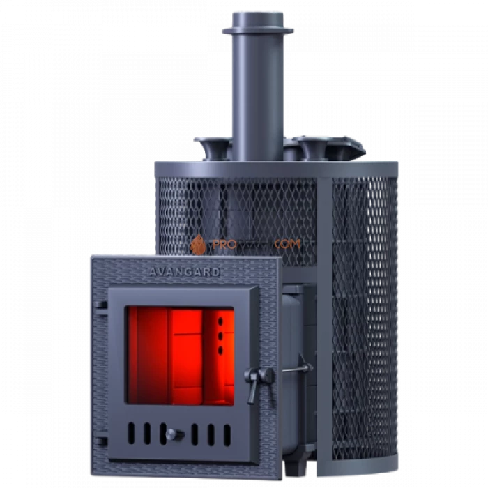 Чугунная печь для бани Гефест Авангард ЗК 25М Ураган в круглой сетке