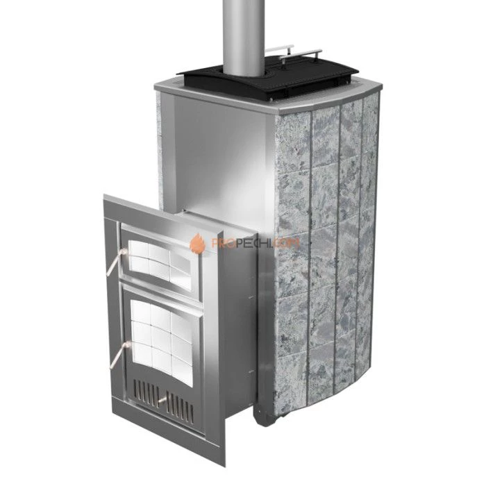 Дровяная печь для бани Инжкомцентр ВВД Чародейка М Русский пар (талькохлорит), дымоход сверху