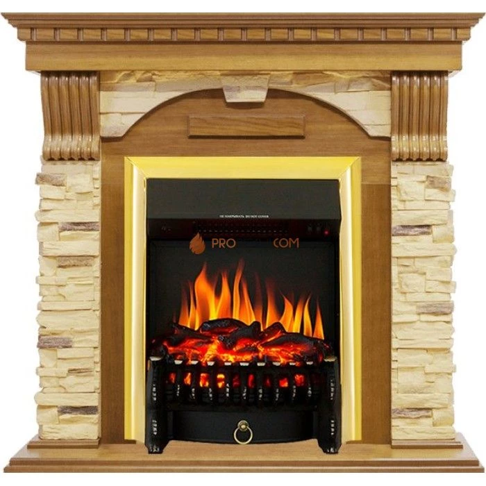 Каминокомплект Royal Flame Dublin - Дуб / Сланец с очагом Fobos FX Brass