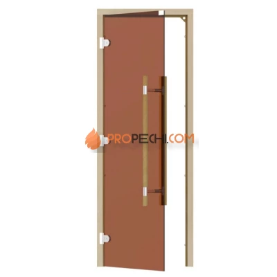 Дверь для бани стеклянная SAWO 741-3SGA-L-3 7/19, бронза левая, без порога, осина, прямая ручка с металлической вставкой