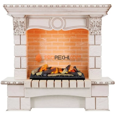 Каминокомплект Dimplex Pierre Luxe - Слоновая кость / Шампань (Высота 1035мм) с очагом Cassette 600 LNH-INT (с дровами)