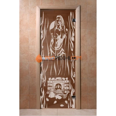 Дверь для бани DoorWood с рисунком Горячий пар Бронза, 1900x800 мм