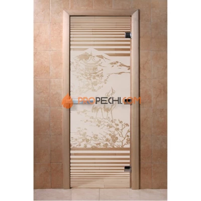 Дверь для бани DoorWood с рисунком Япония Сатин, 1800x800 мм