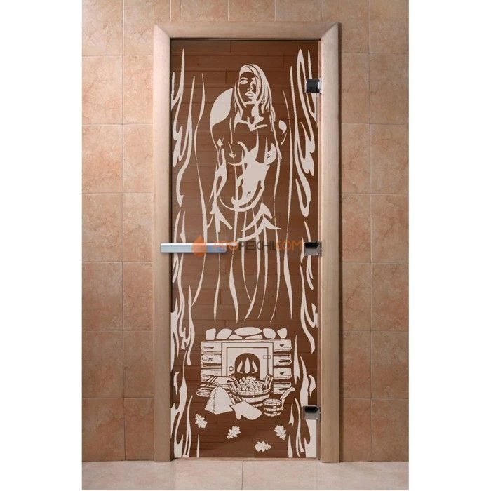 Дверь для бани DoorWood с рисунком Горячий пар Бронза, 1900x800 мм