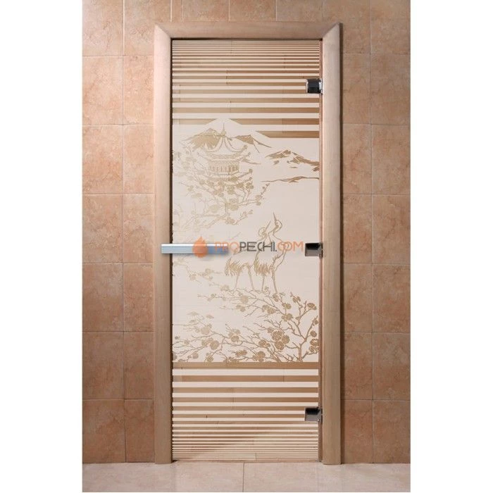 Дверь для бани DoorWood с рисунком Япония Сатин, 2000x900 мм