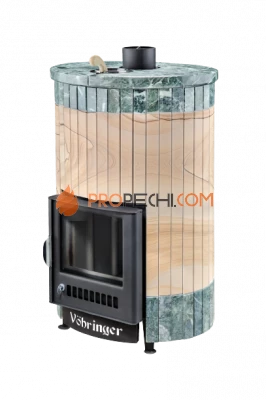 Банная печь Ферингер Уют-18 ПФ Окаменевшее дерево перенесенный рисунок + Змеевик