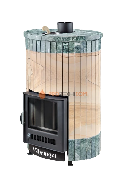 Банная печь Ферингер Уют-18 ПФ Окаменевшее дерево перенесенный рисунок + Змеевик