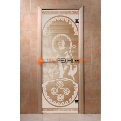 Дверь для бани DoorWood с рисунком Посейдон Прозрачная, 1700x700 мм