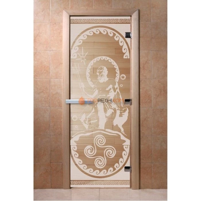 Дверь для бани DoorWood с рисунком Посейдон Прозрачная, 1700x700 мм