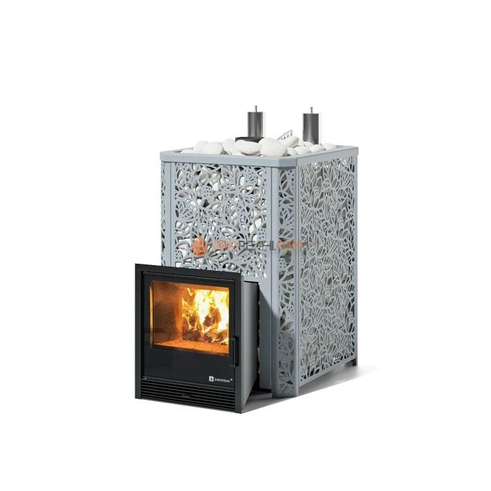 Дровяная печь для бани ИзиСтим Ялта 35 К/2024 в кожухе Хохлома серый