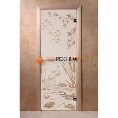 Дверь для бани DoorWood с рисунком Камышовый рай Сатин, 1800x800 мм