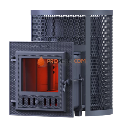 Чугунная печь для бани Гефест Авангард 24М в круглой сетке