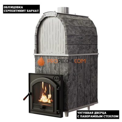 Чугунная печь для бани Инжкомцентр ВВД Калита Арочная PRO (серпентинит Бархат) с чугунной дверцей