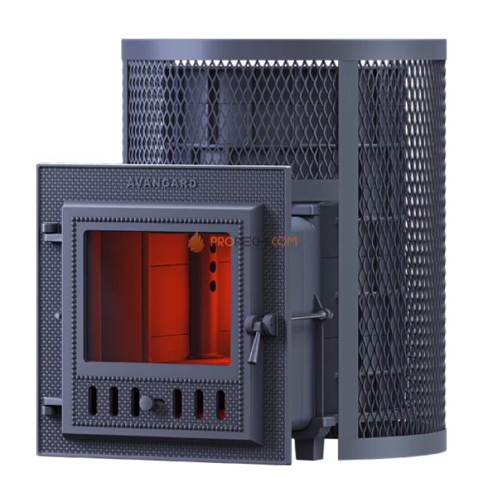 Чугунная печь для бани Гефест Авангард 24М в круглой сетке