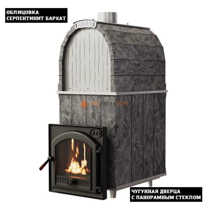 Чугунная печь для бани Инжкомцентр ВВД Калита Арочная PRO (серпентинит Бархат) с чугунной дверцей