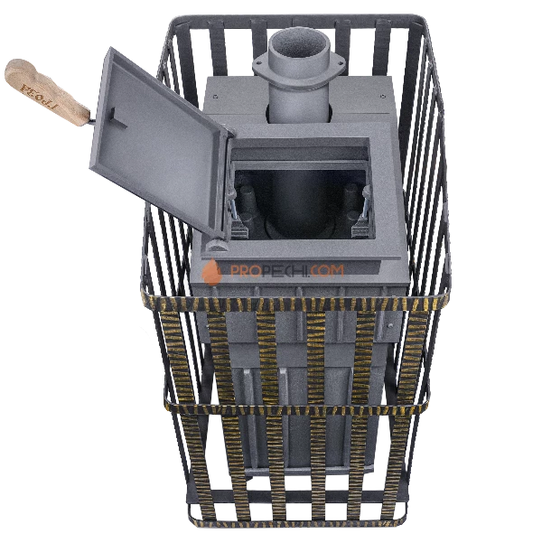 Чугунная банная печь Гроза Ураган 18М в сетке