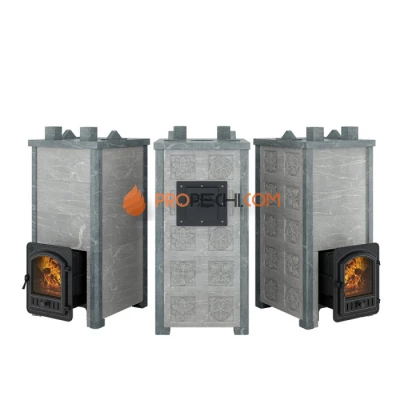 Печь для бани Эверест Легкий пар Профи в облицовке Талькохлорит, Резная (2 стороны) S-50 мм