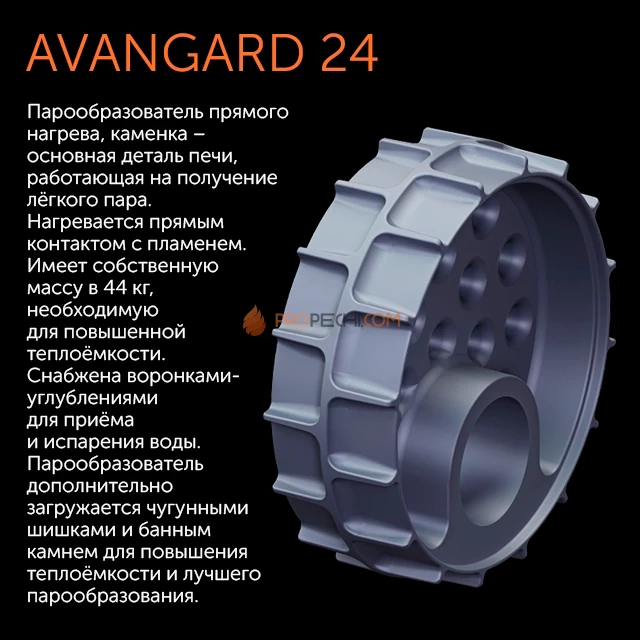 Чугунная банная печь Гефест Авангард 30 П2 круглая сетка