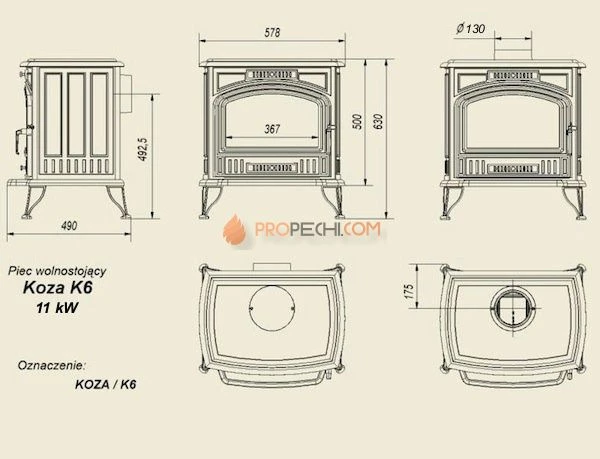 Чугунная печь Kratki  Koza/K6/турбина
