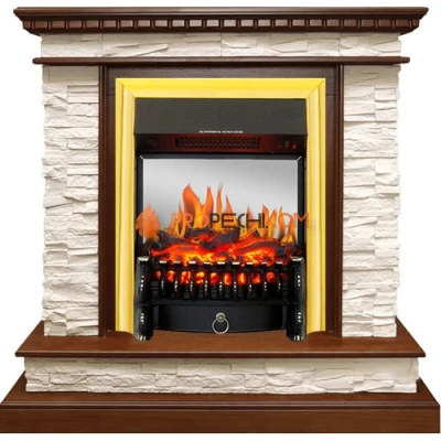 Каминокомплект Royal Flame Calgary - Дуб / Сланец бежевый с очагом Fobos FX M Brass
