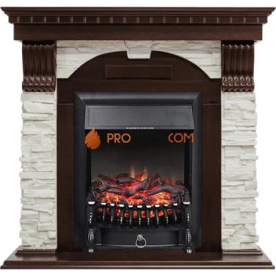 Каминокомплект Royal Flame Dublin - Темный дуб / Сланец белый с очагом Fobos FX Black