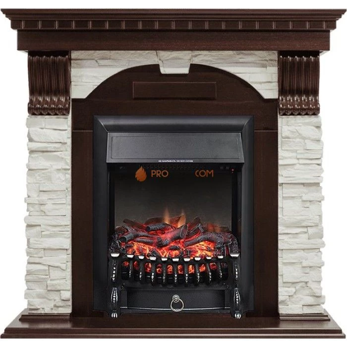 Каминокомплект Royal Flame Dublin - Темный дуб / Сланец белый с очагом Fobos FX Black