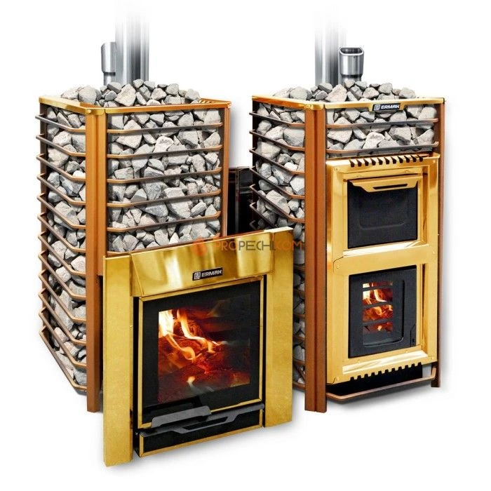 Дровяная печь для бани Ермак 30 Сетка-Люкс GOLD (нержавейка)