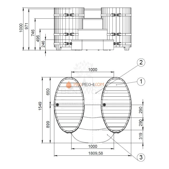 Подиум BentWood на 2 купели 0,69х1,31 СЛ натуральный