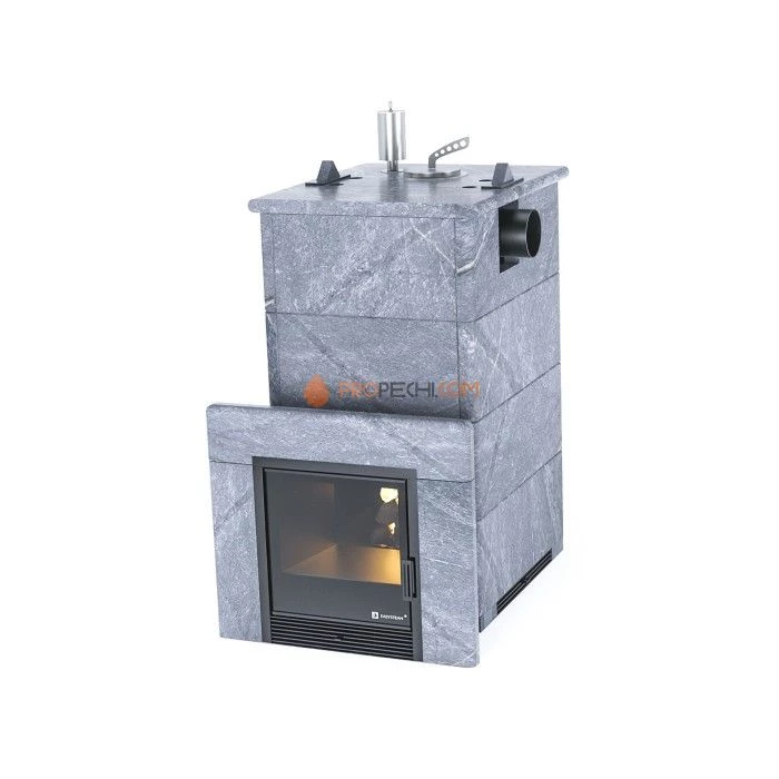 Дровяная печь для бани ИзиСтим Анапа в полноценном кожухе с боковым подключением из талькохлорита