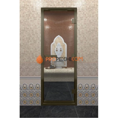 Дверь для хамама DoorWood Бронзовый профиль Прозрачное, 1900х800 мм