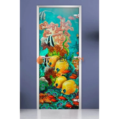 Стеклянная межкомнатная дверь DoorWood с фотопечатью Underwater World-17, 2000х700 мм
