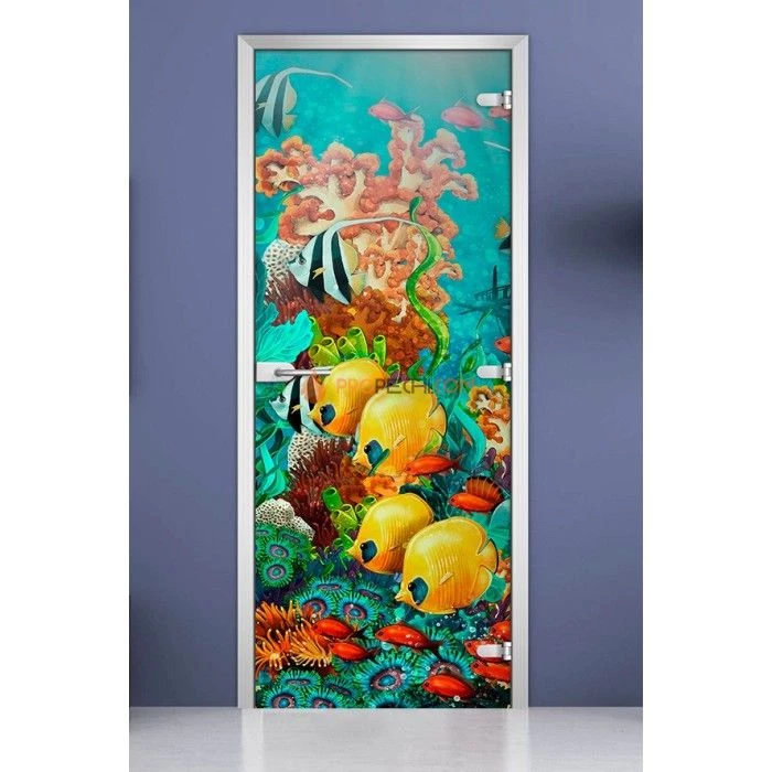Стеклянная межкомнатная дверь DoorWood с фотопечатью Underwater World-17, 2000х700 мм