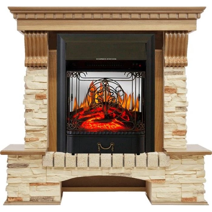 Каминокомплект Royal Flame Pierre Luxe - Дуб / Сланец с очагом Majestic FX M Black