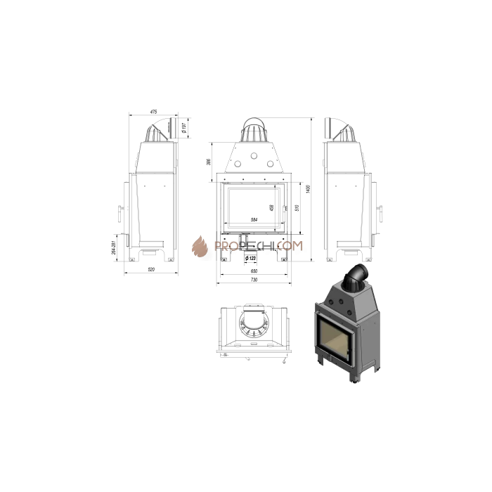 Каминная топка Kratki MBZ (13 кВт)