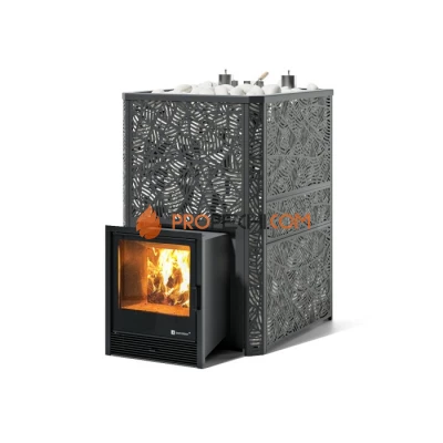 Дровяная печь для бани ИзиСтим Ялта 60 К/2024 в кожухе Модерн черный