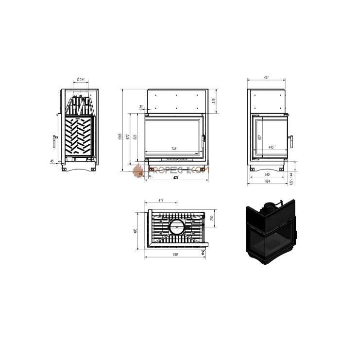 Каминная топка Kratki Amelia/L/BS/DECO