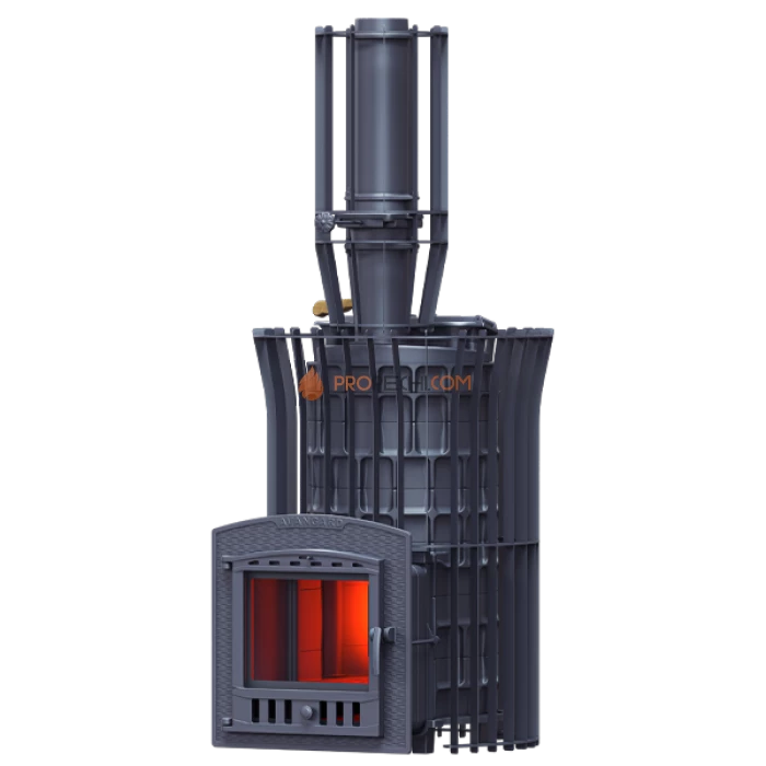 Чугунная печь для бани Гефест Авангард ЗК 40П2 Ураган в сетке Тюльпан