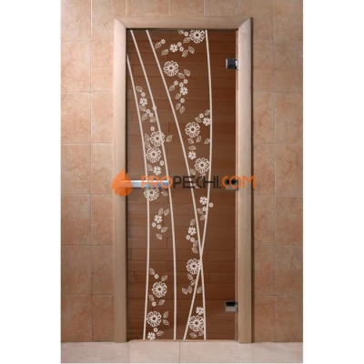 Дверь для бани DoorWood с рисунком Весна цветы Бронза, 2000x600 мм