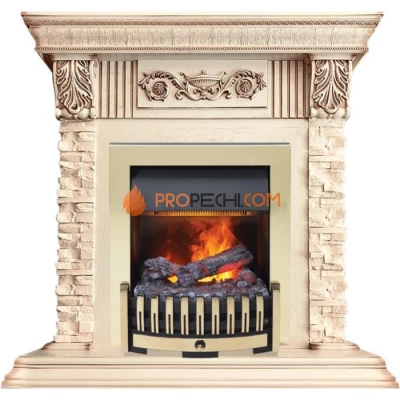 Каминокомплект Dimplex Luxemburg (каменный) - Сланец/Cлоновая кость с патиной с очагом Danville Brass FB2