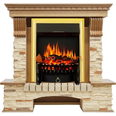 Каминокомплект Royal Flame Pierre Luxe - Дуб / Сланец с очагом Fobos FX Brass