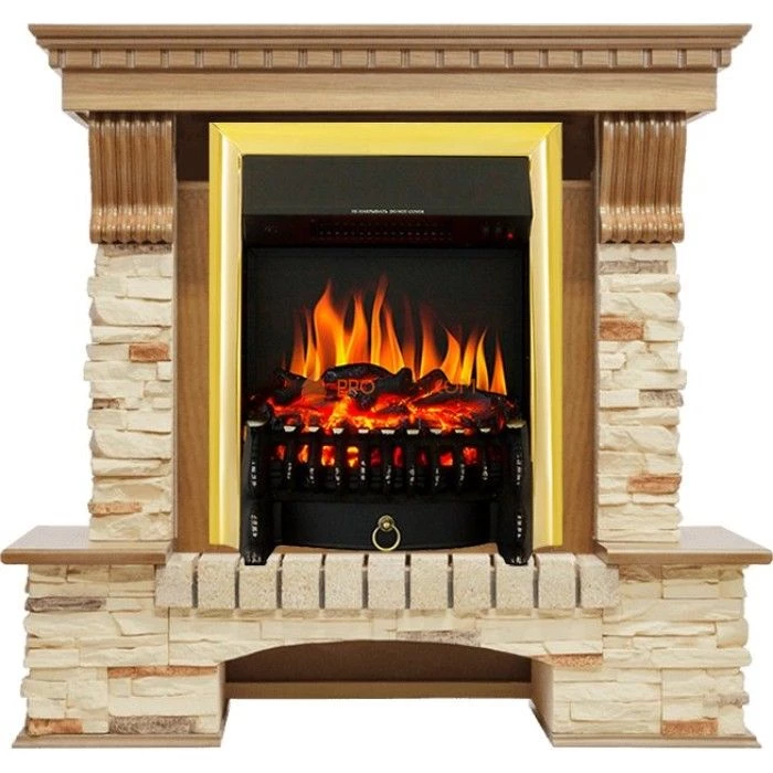 Каминокомплект Royal Flame Pierre Luxe - Дуб / Сланец с очагом Fobos FX Brass