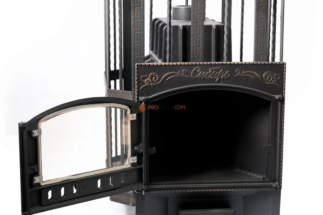 Чугунная банная печь "Сибирь-32" с каминной дверцей