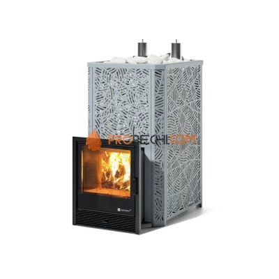 Дровяная печь для бани ИзиСтим Ялта 40 К/2024 в кожухе Модерн серый