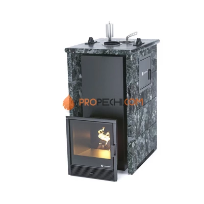 Дровяная печь для бани ИзиСтим Геленджик М2 в трехстороннем кожухе из пироксенита