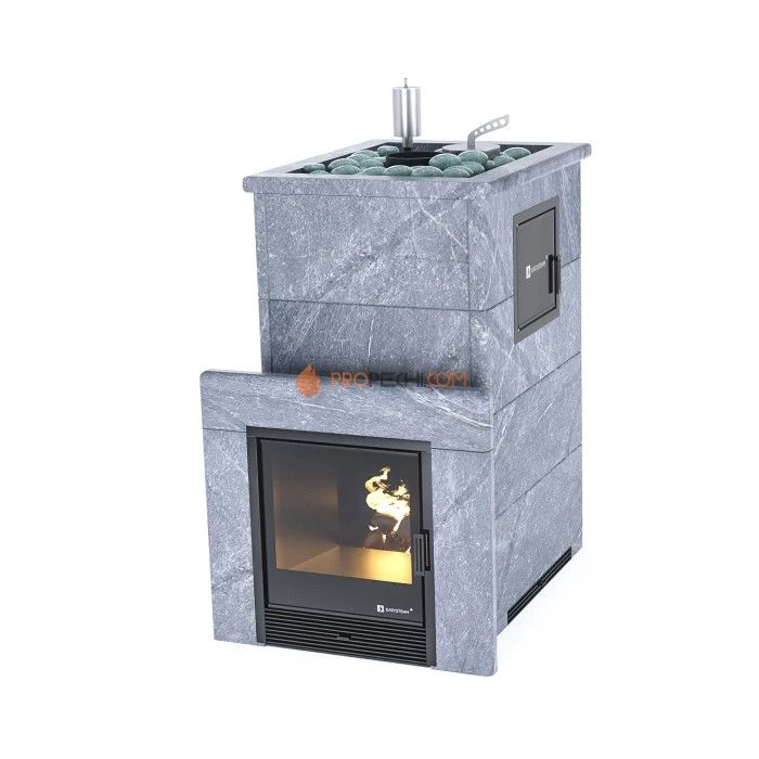 Дровяная печь для бани ИзиСтим Геленджик М2 в полноценном кожухе с открытым верхом из талькохлорита