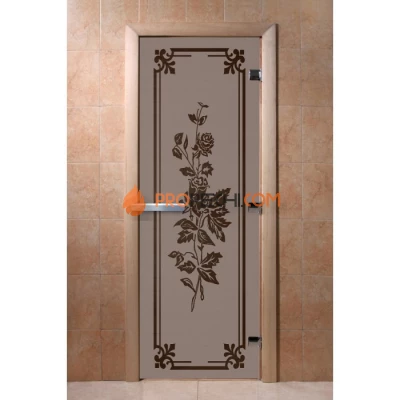 Дверь для бани DoorWood с рисунком Розы Черный жемчуг матовая, 2000x800 мм