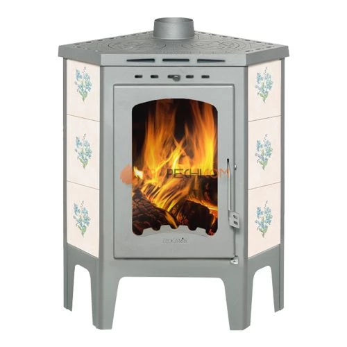 Печь-камин ЭкоКамин Бавария угловая с плитой Незабудка