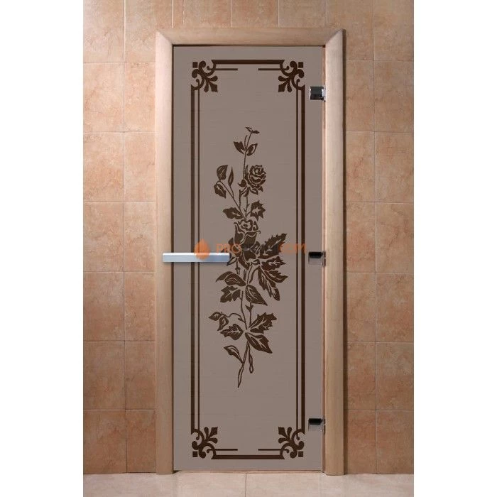 Дверь для бани DoorWood с рисунком Розы Черный жемчуг матовая, 1900x700 мм