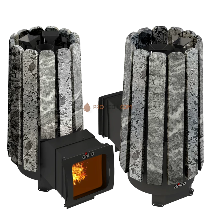 Дровяная банная печь Grill’D Cometa 180 Vega Long Window Max, Stone (Серпентинит) Pro