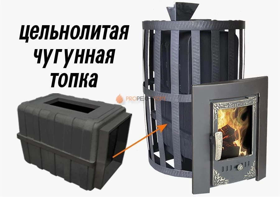 Банная чугунная печь Березка "Воевода" 20 З/К Каминная дверца Сетка